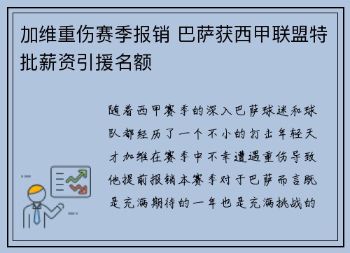 加维重伤赛季报销 巴萨获西甲联盟特批薪资引援名额